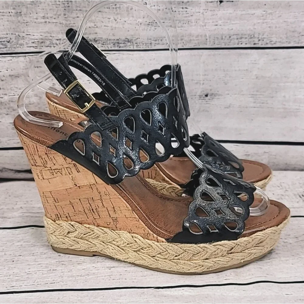 Montego Bay Club Black Cork Strappy Wedge Penny Penny Womens Size 8.5